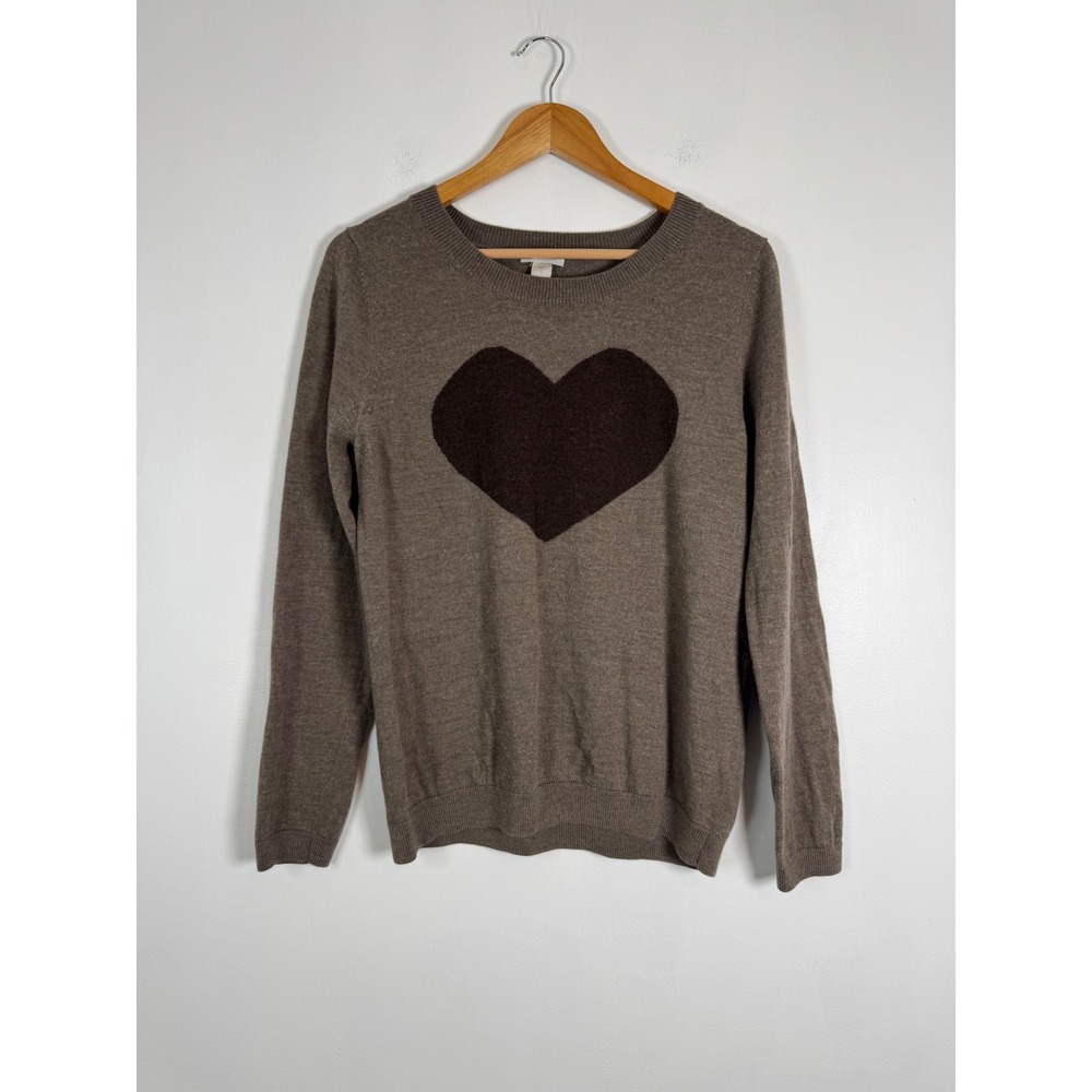 Romantic Garnet Hill Womens Large Wool Heart Intarsia Sweater Brown Pullover